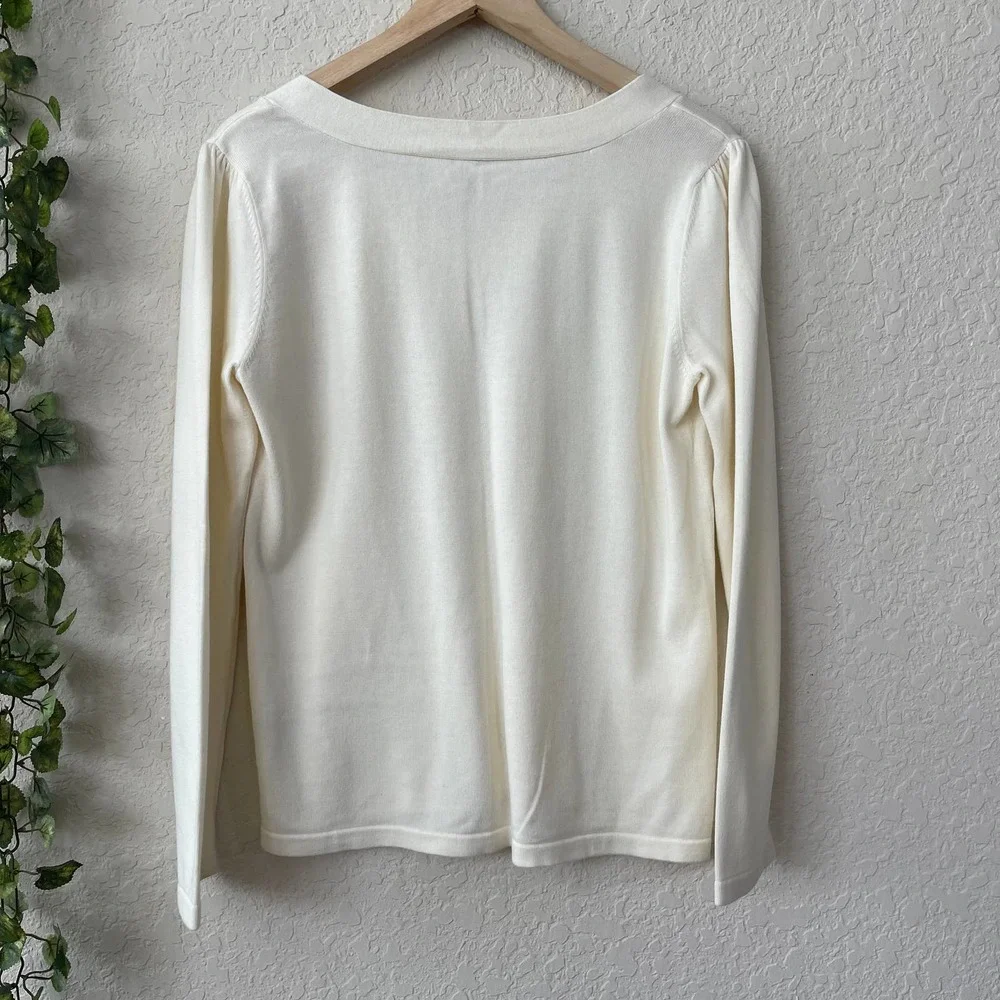 J .JILL | SWEATER SIZE MEDIUM CREAM LONG SLEEVES V-NECK - Picture 5 of 9